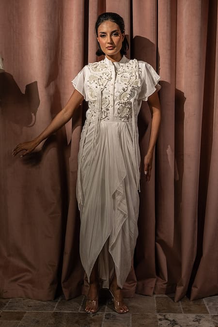 Vidhi Wadhwani Laira Braided Yoke Draped Maxi Dress