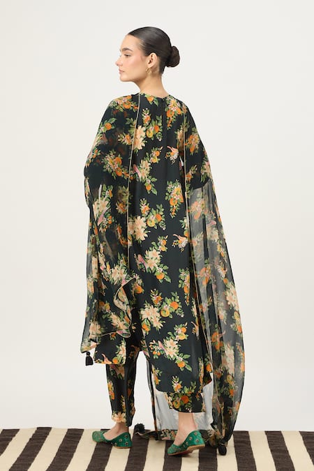 Dot Floral Print Kurta Set 