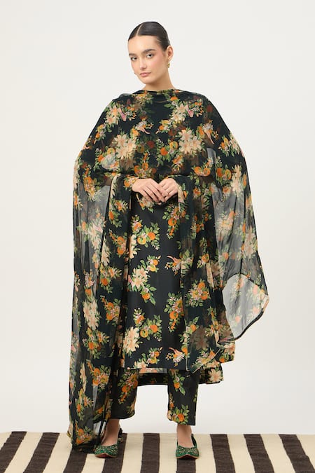 Dot Floral Print Kurta Set 