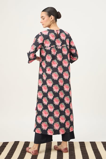Dot Rose Print Kurta Set 