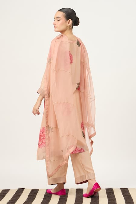 Dot Peony Print Kurta & Pant Set 