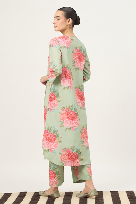 Dot Rose Print Kurta & Pant Set 