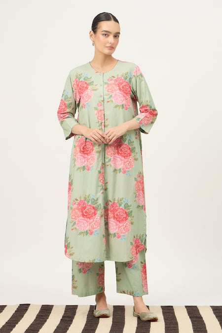 Dot Rose Print Kurta & Pant Set 