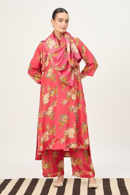 Dot Floral Print Kurta Set 