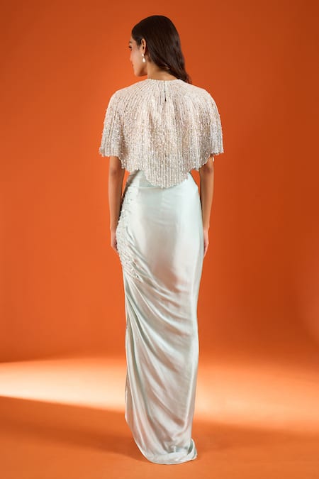 COUTURE BY NIHARIKA Embroidered Cape Skirt Set with Blouse Top 