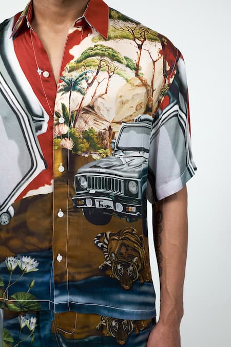 Buy Triune Multi Color Bemberg, Satin Ranthambore Safari Printed Shirt Online at Aza Fashions Buy_Triune_Multi Color Bemberg, Satin Ranthambore Safari Printed Shirt _Online_at_Aza_Fashions