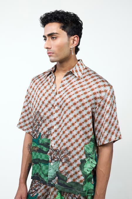 Triune_Multi Color Tencel, Satin Tigress Techno Print Shirt _Online_at_Aza_Fashions