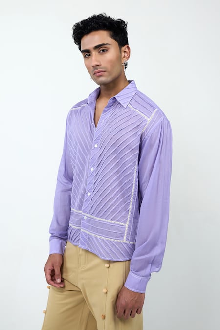Buy_Triune_Lavender Muslin Lace Summer Wind Shirt _Online_at_Aza_Fashions