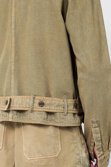 Buy_Triune_Brown Denim Studs Triple Layer Jacket _Online_at_Aza_Fashions