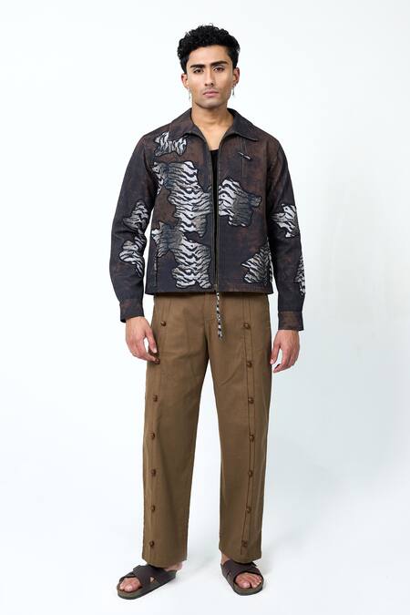 Buy_Triune_Black Muslin, Denim Patchwork Wild Embroidered Jacket _Online_at_Aza_Fashions