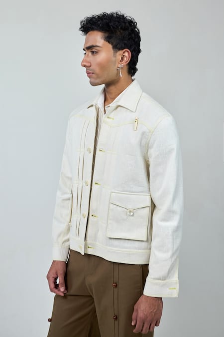 Triune_White Cotton Super Dove Jacket _Online_at_Aza_Fashions