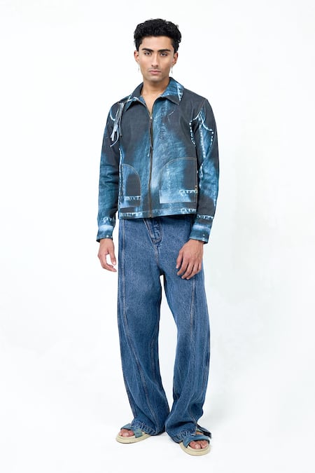 Triune_Blue Denim Dirty Misprint Jacket _Online_at_Aza_Fashions