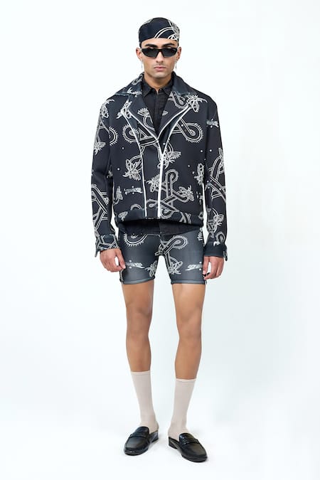 Triune_Black Neoprene Jugnoo Softcore Biker Jacket _Online_at_Aza_Fashions