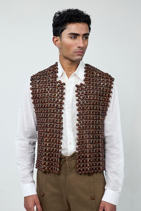 Triune Wood Hand Beaded Vest 