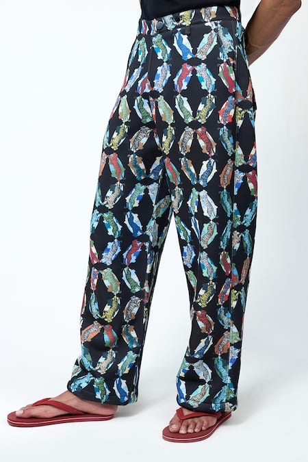 Triune_Black Neoprene Tiger Cosmo Play Pant _Online_at_Aza_Fashions