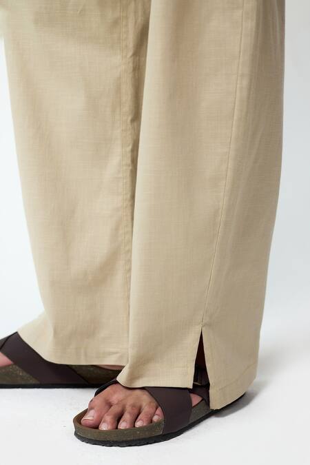 Triune_Beige Cotton Tilt Carve Pant _Online_at_Aza_Fashions