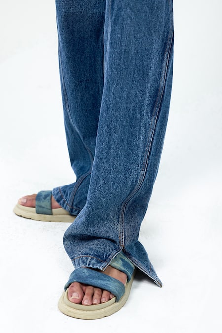 Shop_Triune_Blue Denim Tilt Toe Cut Jeans _Online_at_Aza_Fashions