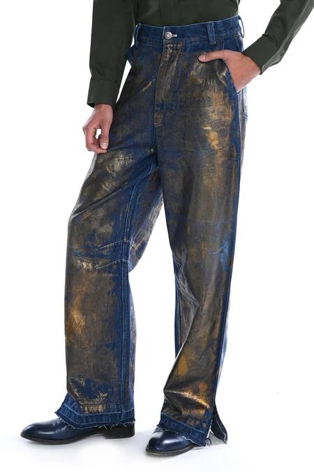 Buy_Triune_Blue Denim Foil Printing Sun Valley Pant _Online_at_Aza_Fashions