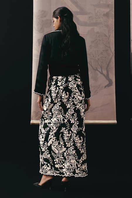 Twenty Nine Floral Embroidered Crepe Silk Skirt 