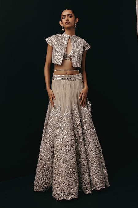 Twenty Nine Mirrorwork Cape Lehenga Set 