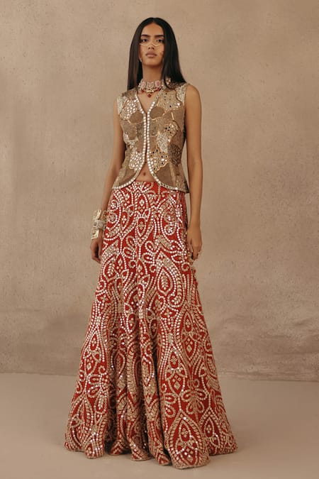 Twenty Nine Mirrorwork Net Fish Cut Lehenga 