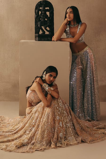 Buy_Twenty Nine_Blush Net Mirrors Sharara _Online_at_Aza_Fashions