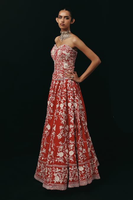 Twenty Nine Floral Mirrorwork Net Lehenga 