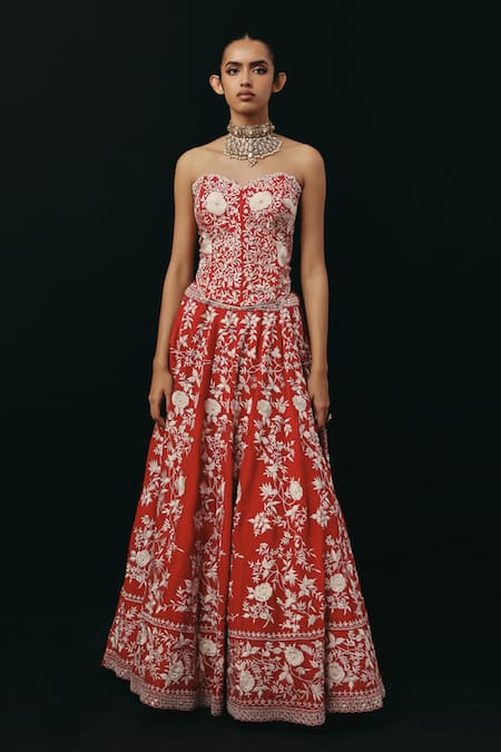 Twenty Nine Floral Mirrorwork Net Lehenga 