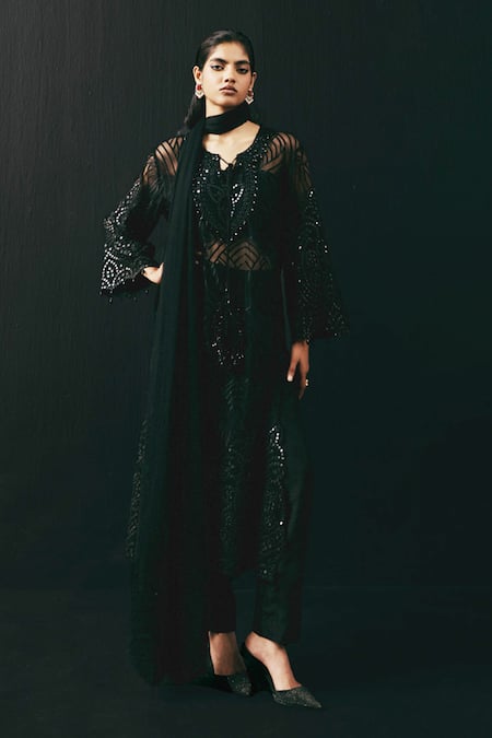Twenty Nine Geometric Pattern Tulle Kurta 