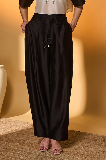 Shop_Masaba_White Chanderi Round Neck Midnight Snack Top And Pant Set _Online_at_Aza_Fashions