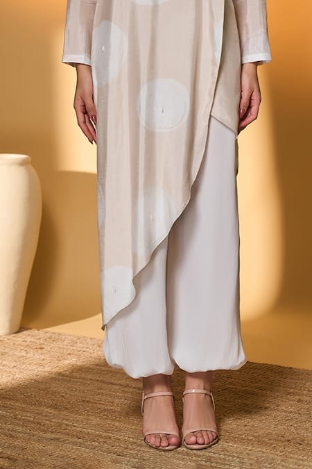 Shop_Masaba_Ivory Silk, Crepe Round Neck Dot Drama Raw Kurta And Pant Set 