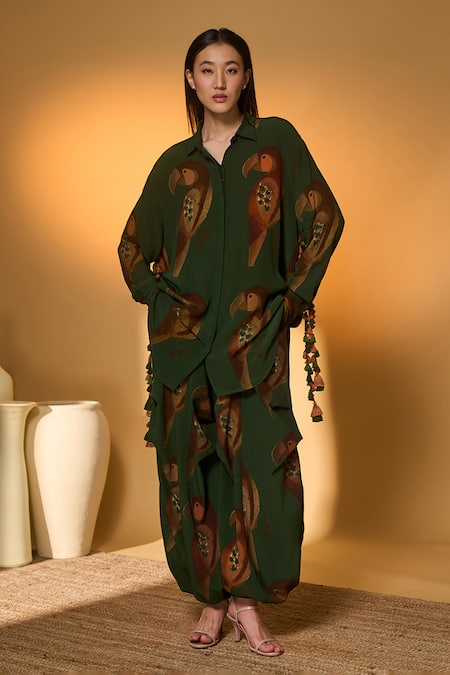 Masaba Olive Chirpy Chase Shirt & Pant Set 