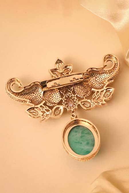 MRJEWELS Emerald Elephant Embellished Brooch 