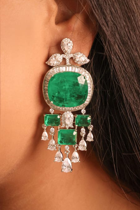 MRJEWELS Exquisite Emerald Imitation Diamond Statement Earrings 