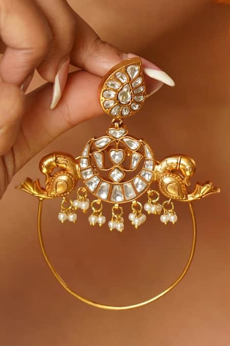 MRJEWELS Peacock Polki Hoop Earrings 