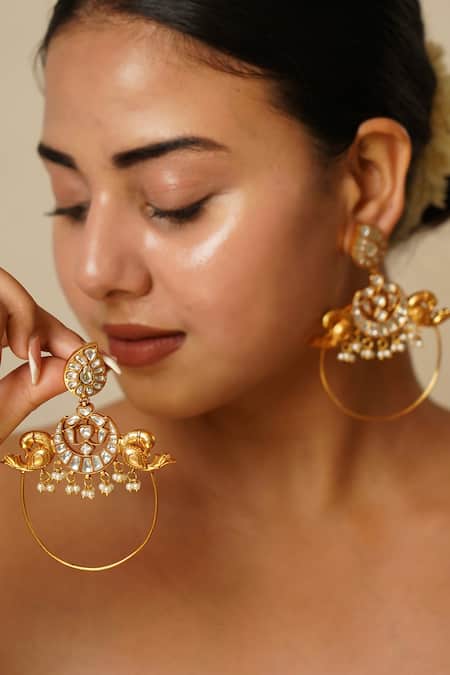 MRJEWELS Peacock Polki Hoop Earrings 