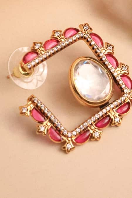 MRJEWELS Exquisite Polki Embellished Stud Earrings 