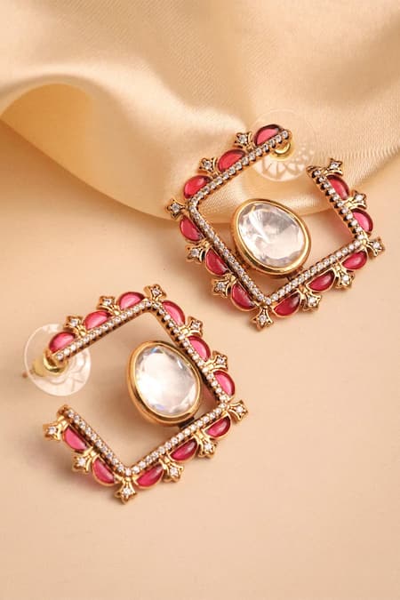 MRJEWELS Exquisite Polki Embellished Stud Earrings 