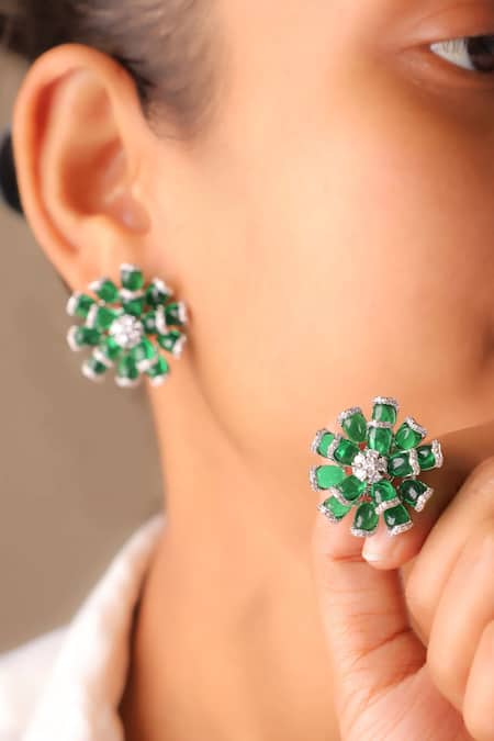 MRJEWELS Imitation Diamond Floral Stud Earrings 