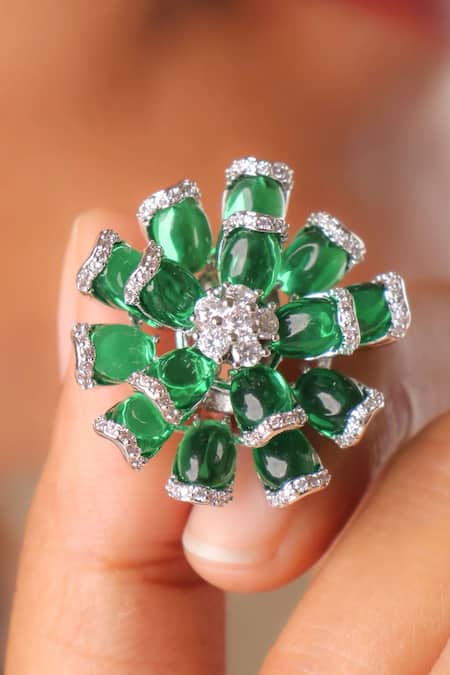 MRJEWELS Imitation Diamond Floral Stud Earrings 