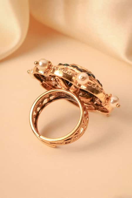MRJEWELS Pearl Polki Embellished Ring 