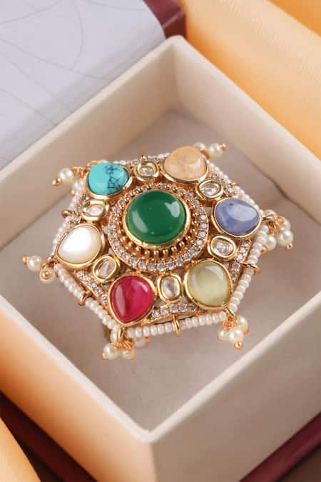 MRJEWELS Navratna Royal Embellished Ring 