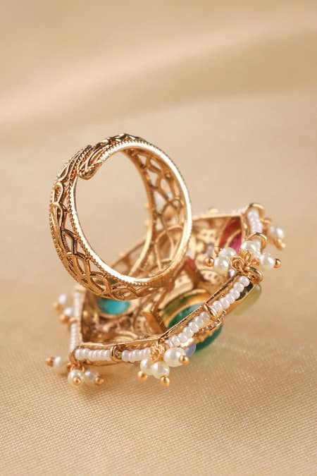 MRJEWELS Navratna Royal Embellished Ring 