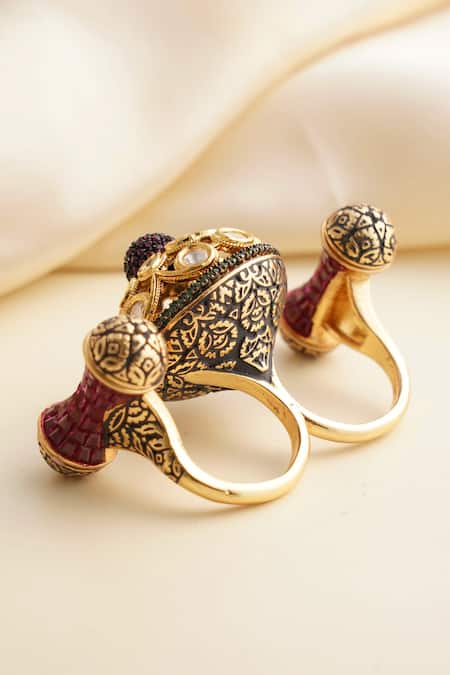MRJEWELS Statement Glamour Dual Finger Ruby Ring 