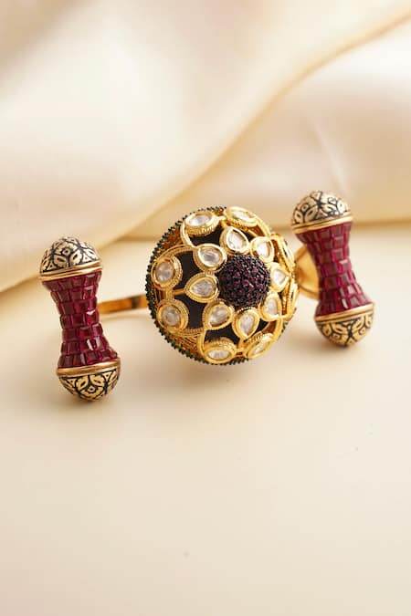 MRJEWELS Statement Glamour Dual Finger Ruby Ring 