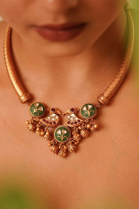 MRJEWELS Kundan Meenakari Hasli Necklace Set 