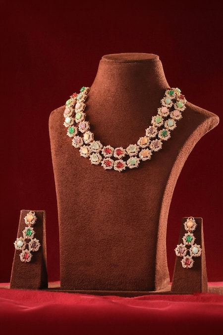 MRJEWELS Stone Carved Layered Necklace Set 