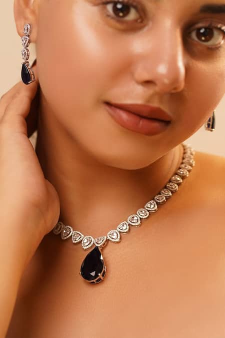 MRJEWELS Seraphina Luxe Blue Imitation Diamond Necklace Set 