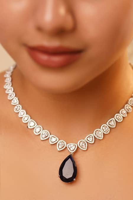 MRJEWELS Seraphina Luxe Blue Imitation Diamond Necklace Set 