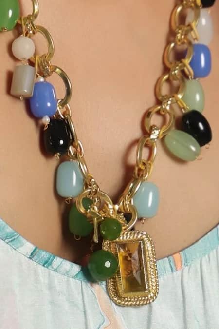 MRJEWELS Zariah Gemstone Statement Chain Necklace 